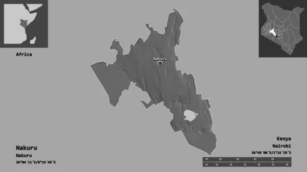 Tvar Nakuru Okres Keňa Jeho Hlavní Město Měřítko Vzdálenosti Náhledy — Stock fotografie