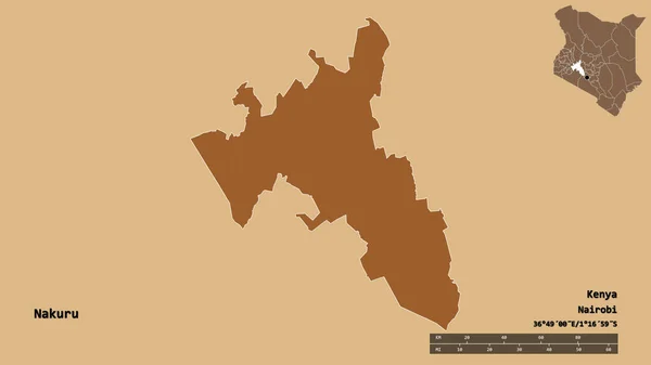 Forma Nakuru Condado Kenia Con Capital Aislada Sobre Fondo Sólido —  Fotos de Stock