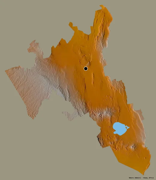 ケニア共和国のナクル県の形で その首都はしっかりとした色の背景に隔離されています 地形図 3Dレンダリング — ストック写真