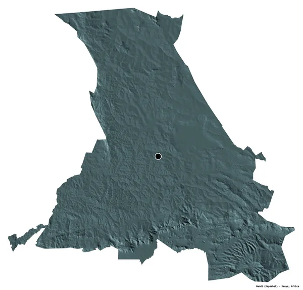 Kształt Nandi Hrabstwa Kenii Stolicą Odizolowaną Białym Tle Kolorowa Mapa — Zdjęcie stockowe