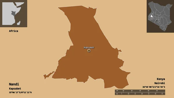 Form Nandi Grevskapet Kenya Och Dess Huvudstad Avståndsskala Förhandsvisningar Och — Stockfoto