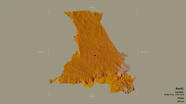 ケニアの郡ナンディの地域は 洗練された境界線の箱の中にしっかりとした背景に隔離されています ラベル 地形図 3Dレンダリング — ストック写真