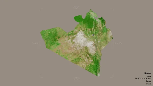 ケニアの郡ナロックの地域は 洗練された境界線の箱の中にしっかりとした背景に隔離されています ラベル 衛星画像 3Dレンダリング — ストック写真