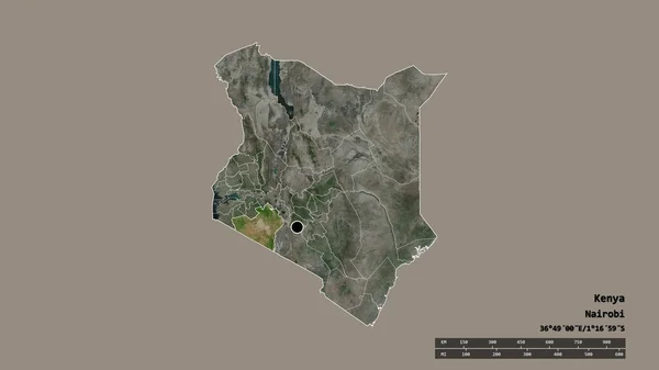 主要な地域部門と分離されたナロック地域とケニアの荒廃した形 ラベル 衛星画像 3Dレンダリング — ストック写真