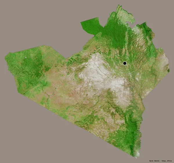 肯尼亚那罗克县的形状 其首府被隔离在一个坚实的色彩背景上 卫星图像 3D渲染 — 图库照片