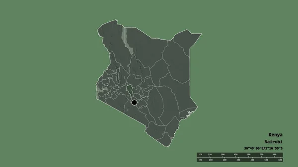 Die Ungesättigte Form Kenias Mit Seiner Hauptstadt Der Wichtigsten Regionalen — Stockfoto