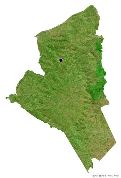 Form Nyamira Länet Kenya Med Huvudstaden Isolerad Vit Bakgrund Satellitbilder — Stockfoto