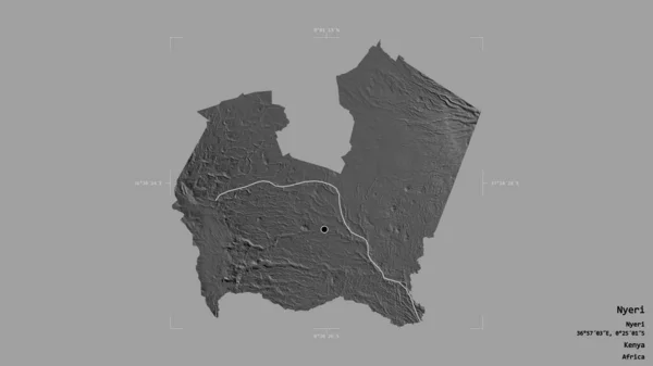 肯尼亚尼耶里县的一个地区 在一个地理参照框的坚实背景下被隔离 Bilevel高程图 3D渲染 — 图库照片