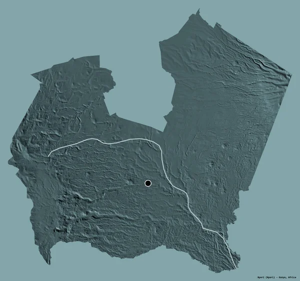 ケニアの郡ニエリの形は その首都はしっかりとした色の背景に隔離されています 色の標高マップ 3Dレンダリング — ストック写真
