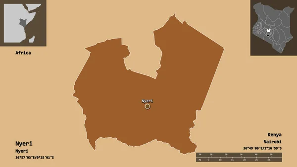 Shape Nyeri County Kenya Und Seine Hauptstadt Entfernungsskala Vorschau Und — Stockfoto