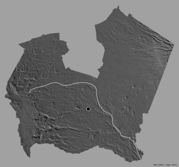 Kształt Nyeri Hrabstwa Kenii Stolicą Odizolowaną Solidnym Tle Kolorystycznym Dwupoziomowa — Zdjęcie stockowe