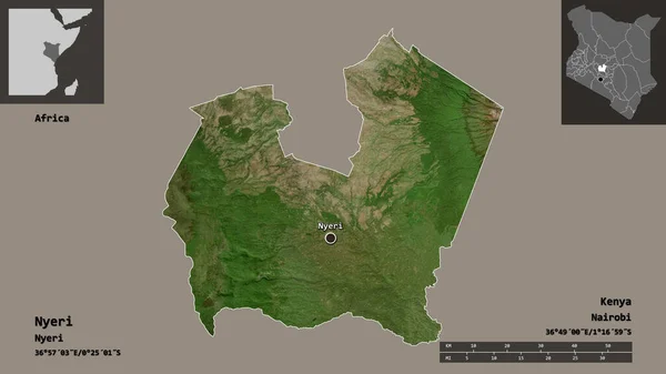 Forma Nyeri Condado Quênia Sua Capital Escala Distância Previews Rótulos — Fotografia de Stock