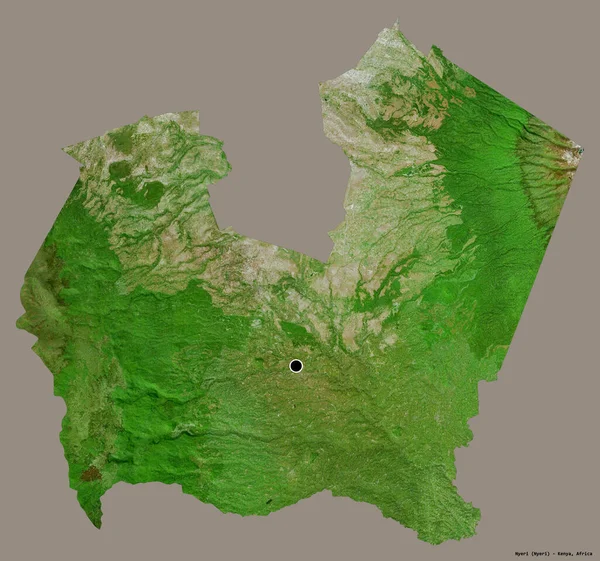 肯尼亚尼耶利县的形状 其首府被隔离在纯色的背景上 卫星图像 3D渲染 — 图库照片