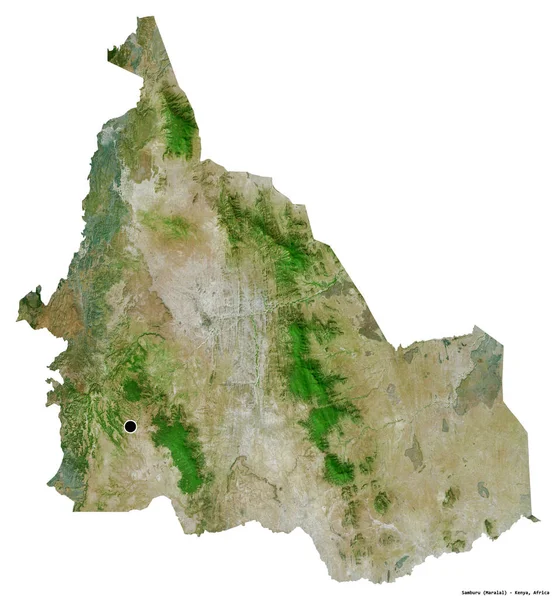 肯尼亚桑布鲁县的形状 其首府因白色背景而与世隔绝 卫星图像 3D渲染 — 图库照片