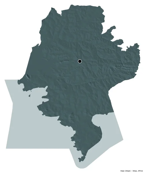ケニアの郡シアヤの形で その首都は白い背景に孤立しています 色の標高マップ 3Dレンダリング — ストック写真
