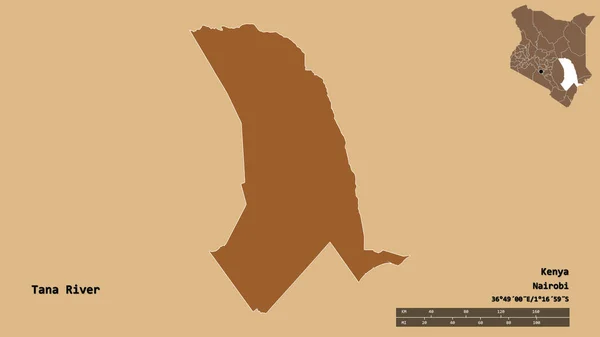 Форма Річки Тана Графства Кенія Столицею Ізольованою Твердому Тлі Масштаб — стокове фото