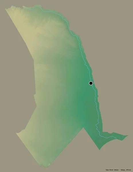 ケニアの郡タナ川の形で その首都はしっかりとした色の背景に隔離されています 地形図 3Dレンダリング — ストック写真