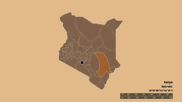 以首都 主要区域分部和分隔的塔纳河地区为首都的肯尼亚的荒凉面貌 图形纹理的组成 3D渲染 — 图库照片