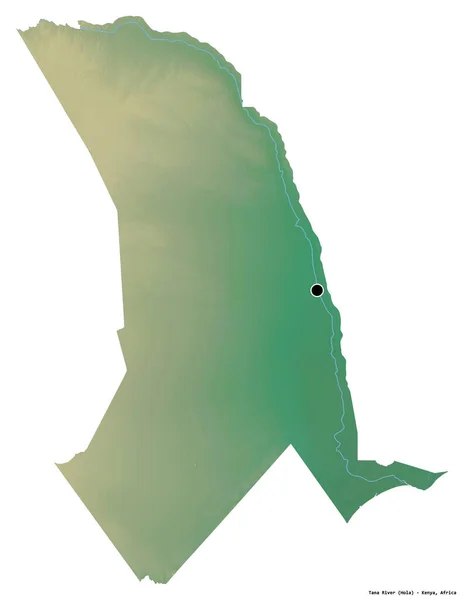 Форма Реки Тана Графства Кения Столицей Изолированной Белом Фоне Топографическая — стоковое фото