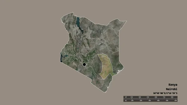 Forme Désaturée Kenya Avec Capitale Principale Division Régionale Région Séparée — Photo