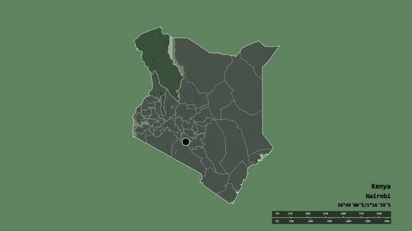 Afgebroken Vorm Van Kenia Met Haar Hoofdstad Belangrijkste Regionale Divisie — Stockfoto