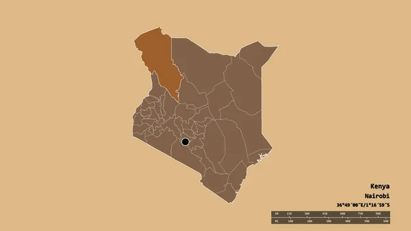 以首都 主要区域分部和分离的图尔卡纳地区为首都的肯尼亚的绝望面貌 图形纹理的组成 3D渲染 — 图库照片
