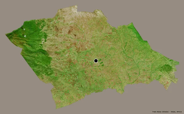 ケニアの郡トランス ンゾイアの形は その首都をしっかりとした色の背景に隔離しています 衛星画像 3Dレンダリング — ストック写真