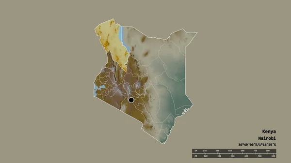 主要な地域部門と分離トルカナ地域とケニアの荒廃した形 ラベル 地形図 3Dレンダリング — ストック写真