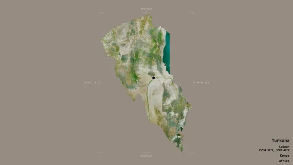 肯尼亚图尔卡纳县的一个地区 在一个地理参照框的坚实背景下被隔离 卫星图像 3D渲染 — 图库照片