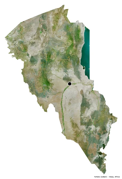 肯亚的图尔卡纳的形状 其首都被白色背景隔离 卫星图像 3D渲染 — 图库照片