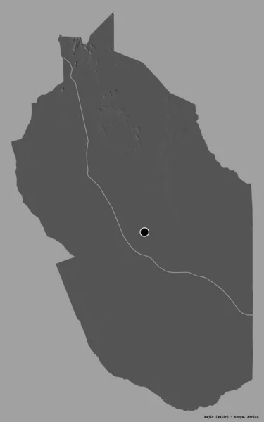 肯尼亚瓦吉尔县的形状 其首府以纯色背景隔离 Bilevel高程图 3D渲染 — 图库照片