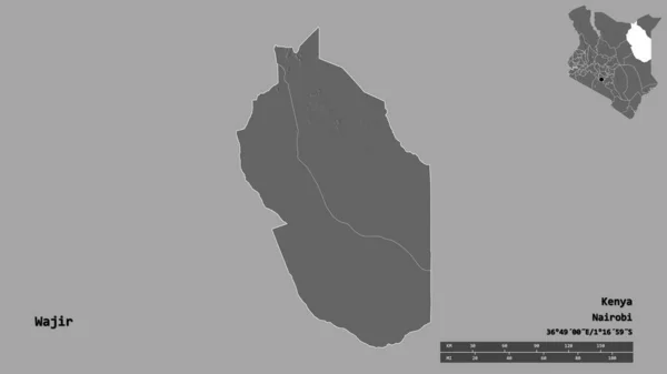 Kształt Wajir Hrabstwa Kenii Stolicą Odizolowaną Solidnym Tle Skala Odległości — Zdjęcie stockowe