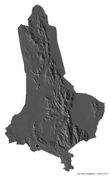 ケニアの郡 ウェスト ポコットの形で その首都は白い背景に隔離されています 標高マップ 3Dレンダリング — ストック写真
