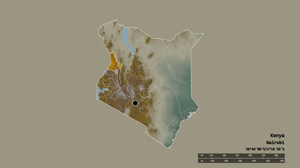Обесцвеченная Форма Кении Столицей Главным Региональным Делением Отделенной Зоной Западного — стоковое фото
