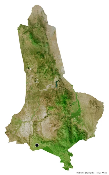 ケニアの郡 ウェスト ポコットの形で その首都は白い背景に隔離されています 衛星画像 3Dレンダリング — ストック写真