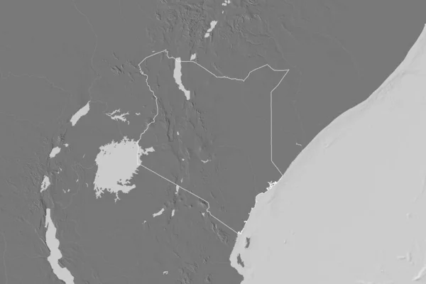 Extended Area Outlined Kenya Bilevel Elevation Map Rendering — Stock Photo, Image