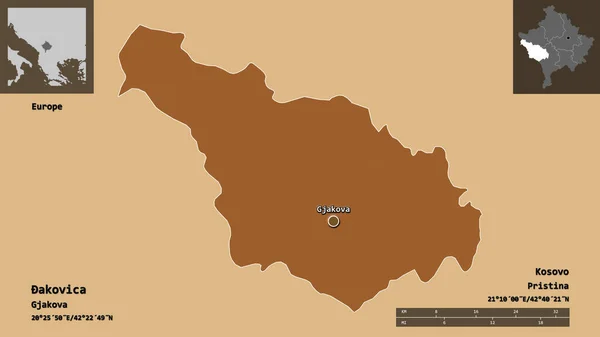 Форма Аковиці Району Косово Його Столиці Масштаб Відстаней Превью Етикетки — стокове фото