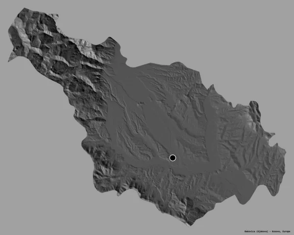 科索沃区Akovica的形状 其首都用纯色背景隔开 Bilevel高程图 3D渲染 — 图库照片