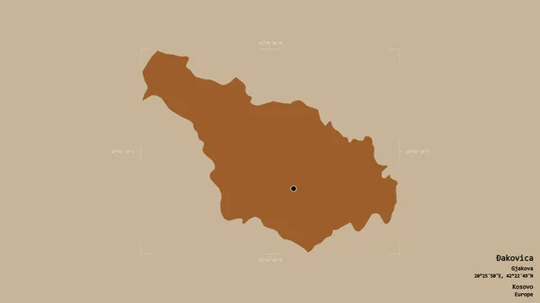 Området Akovica Kosovos Distrikt Isolerat Solid Bakgrund Georefererad Avgränsningsbox Etiketter — Stockfoto