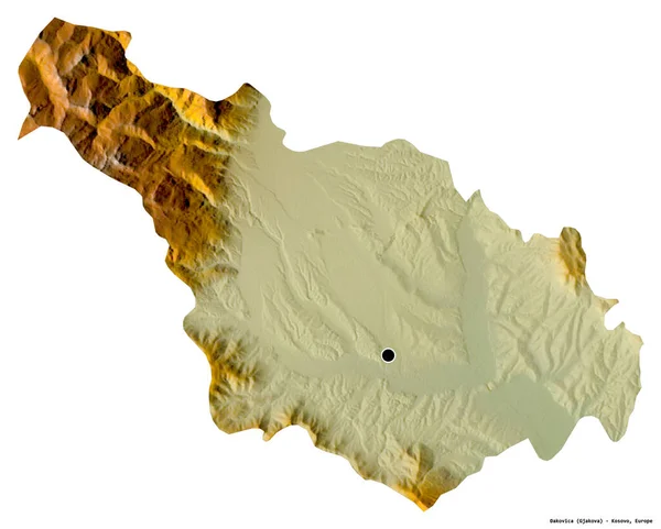 Form Akovica Distriktet Kosovo Med Huvudstaden Isolerad Vit Bakgrund Topografisk — Stockfoto