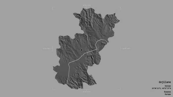 科索沃地区格尼拉内的一个地区 在一个地理参照框的坚实背景下被隔离 Bilevel高程图 3D渲染 — 图库照片