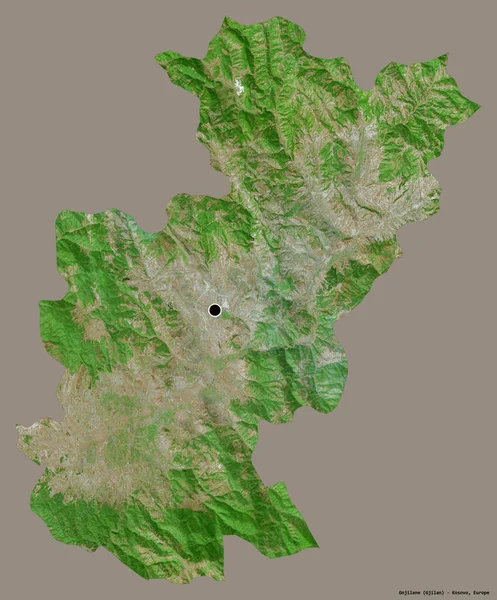 コソボの郡庁所在地グンジラーネの形で その首都はしっかりとした色の背景に隔離されている 衛星画像 3Dレンダリング — ストック写真