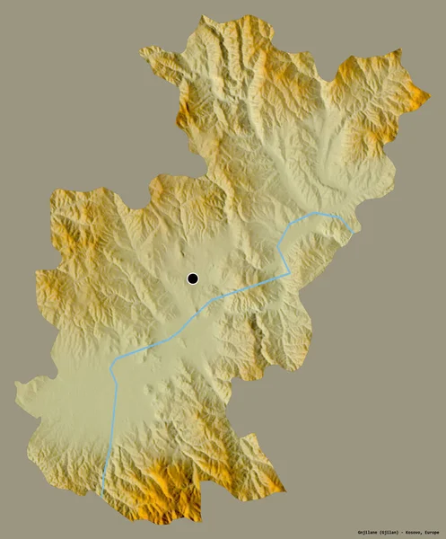 Forma Gnjilane Distrito Kosovo Com Sua Capital Isolada Fundo Cor — Fotografia de Stock