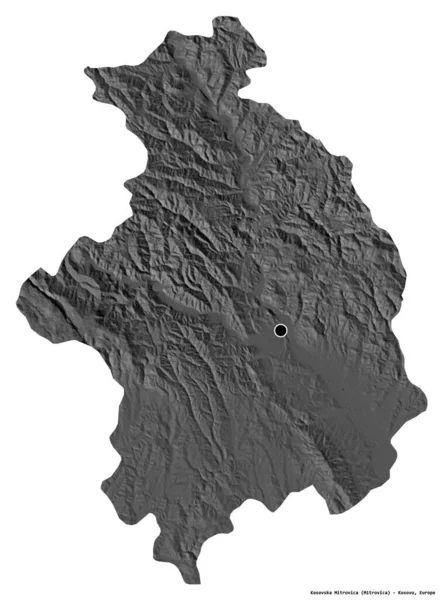 コソボの地区であるコソボ ミトロヴィツァ 英語版 の形で 首都は白い背景に孤立している 標高マップ 3Dレンダリング — ストック写真