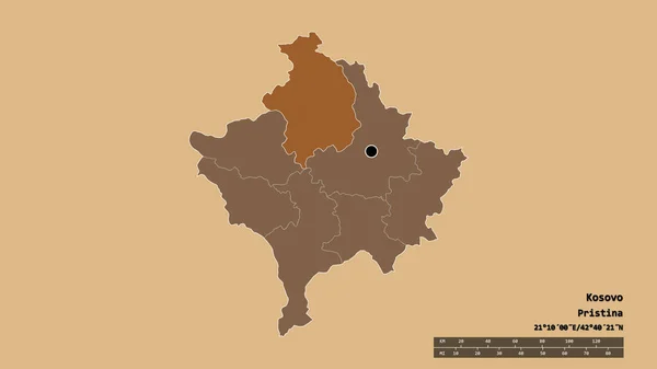 Desaturated Shape Kosovo Its Capital Main Regional Division Separated Kosovska — Stock Photo, Image