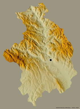 Kosova 'nın Kosovska Mitrovica semti, başkenti sağlam bir renk zeminine sahip. Topografik yardım haritası. 3B görüntüleme