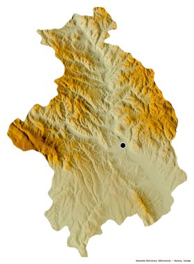 Kosova 'nın Kosovska Mitrovica semti, başkenti beyaz arka planda izole edilmiş durumda. Topografik yardım haritası. 3B görüntüleme
