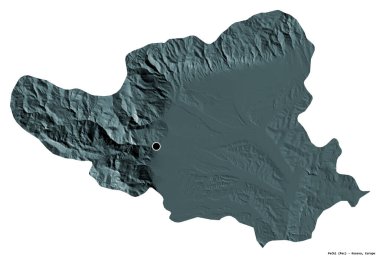 Kosova 'nın Pecki ilçesi, başkenti beyaz arka planda izole edilmiş durumda. Renkli yükseklik haritası. 3B görüntüleme