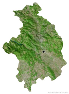 Kosova 'nın Kosovska Mitrovica semti, başkenti beyaz arka planda izole edilmiş durumda. Uydu görüntüleri. 3B görüntüleme