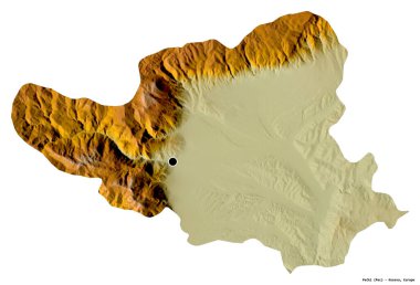 Kosova 'nın Pecki ilçesi, başkenti beyaz arka planda izole edilmiş durumda. Topografik yardım haritası. 3B görüntüleme